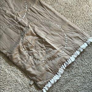 Tan and White Embroidered Decorative Throw Blanket